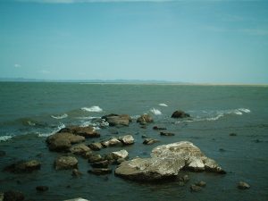 Walking along the lakeshore